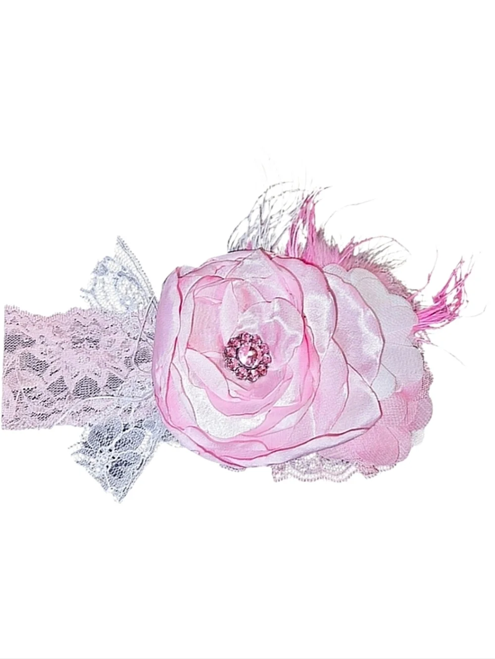 Gorgeous Boutique Lace Floral Headband with Jewels & Feathers Toddler